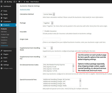 Set Specific AuctionInc Product Settings