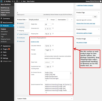 Set Specific AuctionInc Product Settings